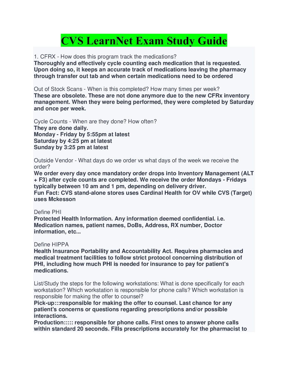 Preview image for CVS LearnNet Exam Study Guide Questions And Answers 2022/2023